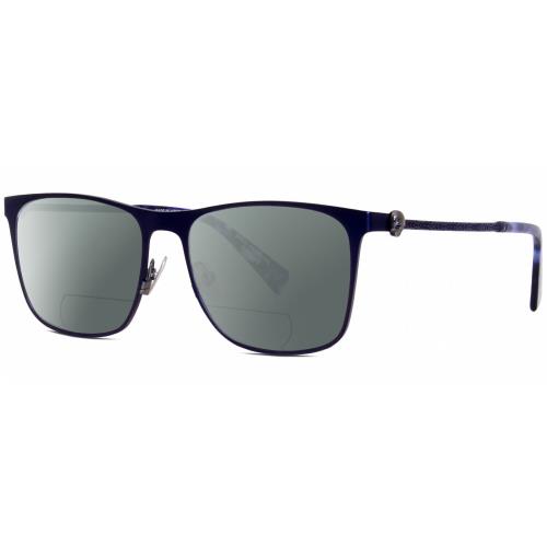 John Varvatos V182 Unisex Polarized Bifocal Sunglass in Navy Blue Gunmetal 55 mm Grey