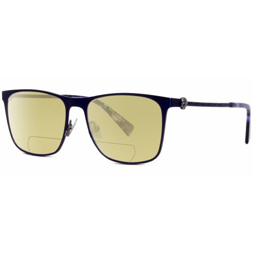 John Varvatos V182 Unisex Polarized Bifocal Sunglass in Navy Blue Gunmetal 55 mm Yellow