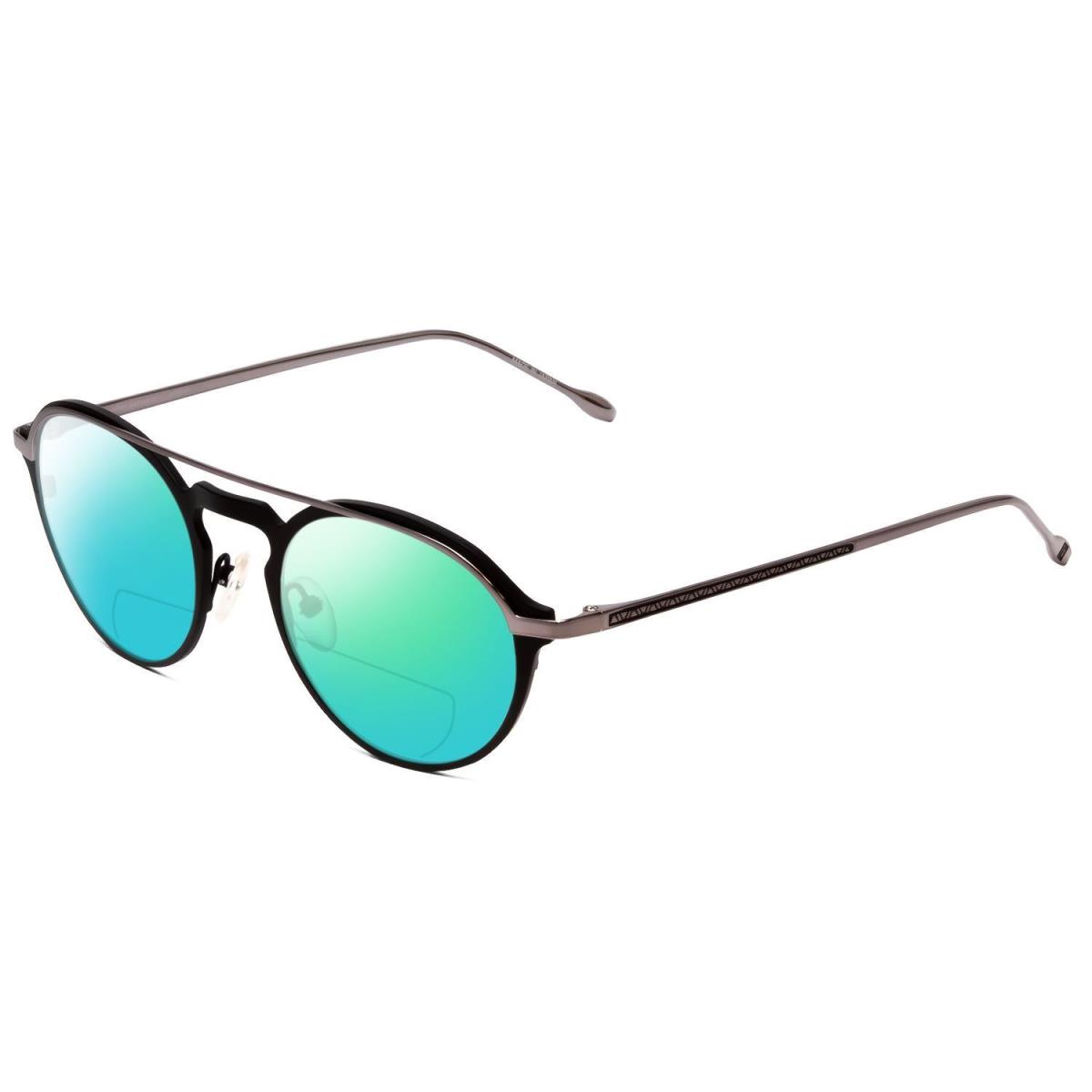 John Varvatos V160 Round Polarized Bi-focal Sunglasses Matte Black Silver 50 mm Green Mirror