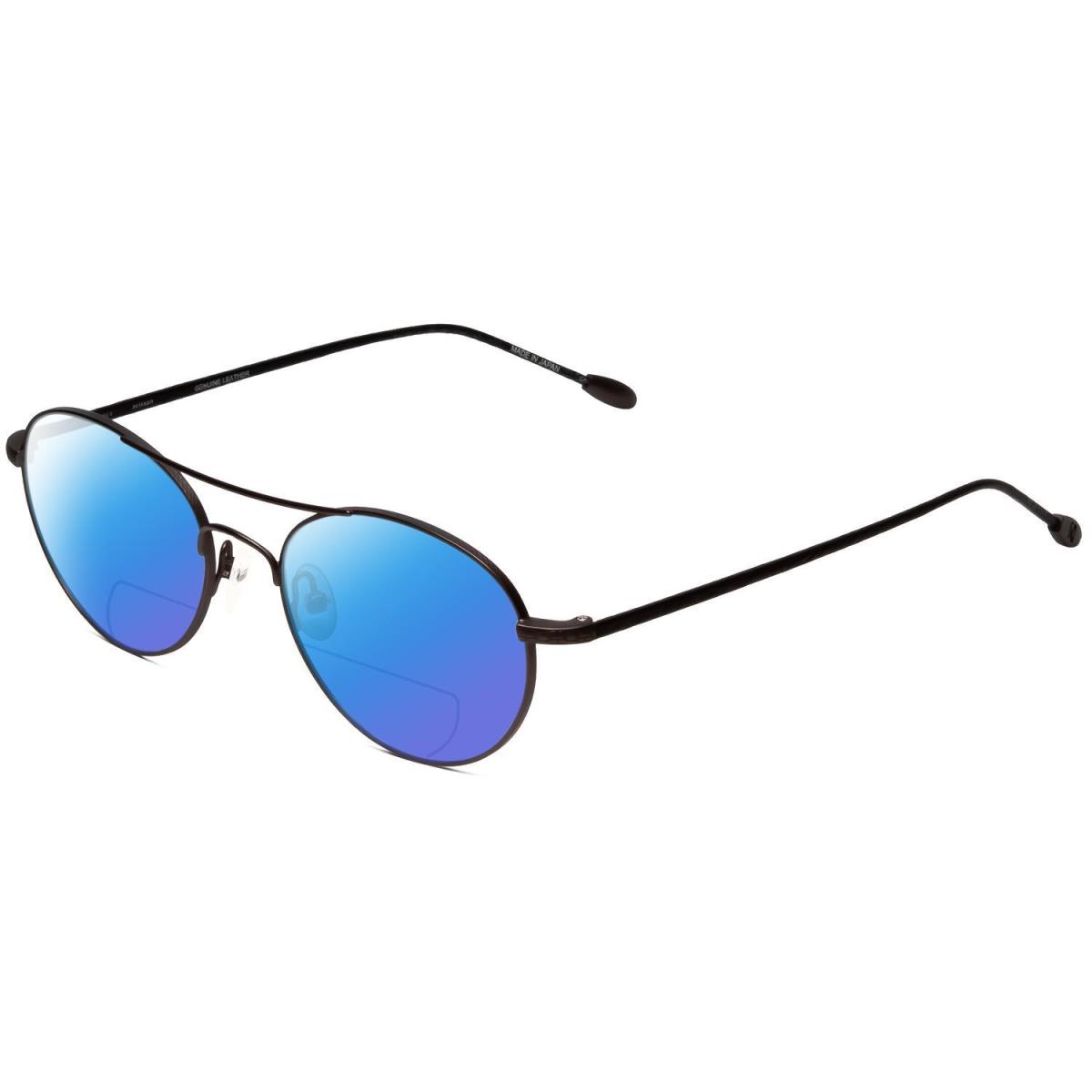 John Varvatos V158 Polarized Bi-focal Sunglasses in Gunmetal Black Leather 51 mm Blue Mirror