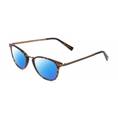 John Varvatos V372 Unisex Polarized Bifocal Sunglasses Tortoise Havana Gold 48mm Blue Mirror