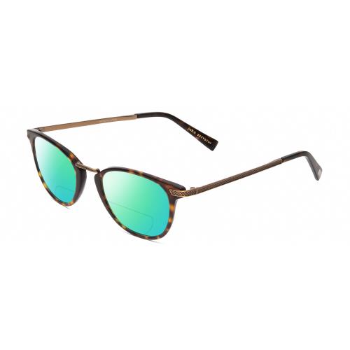 John Varvatos V372 Unisex Polarized Bifocal Sunglasses Tortoise Havana Gold 48mm Green Mirror