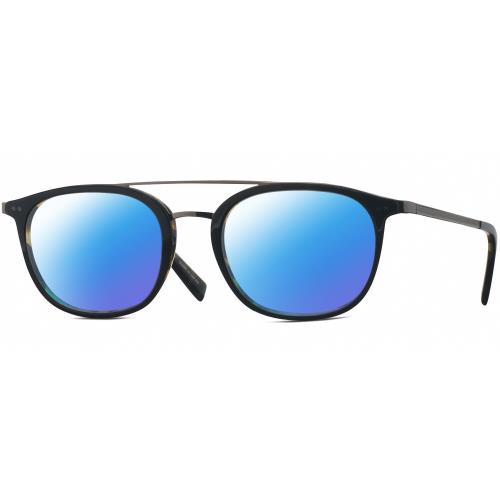 John Varvatos V378 Unisex Polarized Sunglasses Black Brown Tortoise 49 mm 4 Opt - Frame: Multicolor, Lens: Blue Mirror Polar