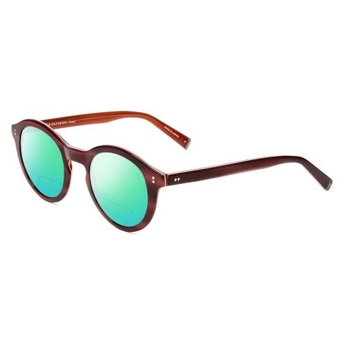 John Varvatos V519 Unisex Polarized Bi-focal Sunglasses in Crystal Red Horn 47mm Green Mirror