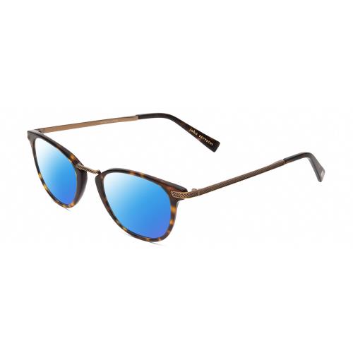 John Varvatos V372 Unisex Polarized Sunglasses Tortoise Havana Brown Gold 48mm Blue Mirror Polar