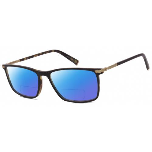 John Varvatos V408 Unisex Polarized Bifocal Sunglass Black Tortoise 58mm 41 Opt Blue Mirror