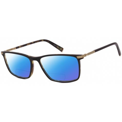 John Varvatos V408 Unisex Polarized Bifocal Sunglasses Brown Tortoise Black 58mm Blue Mirror