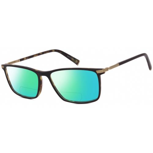 John Varvatos V408 Unisex Polarized Bifocal Sunglasses Brown Tortoise Black 58mm Green Mirror