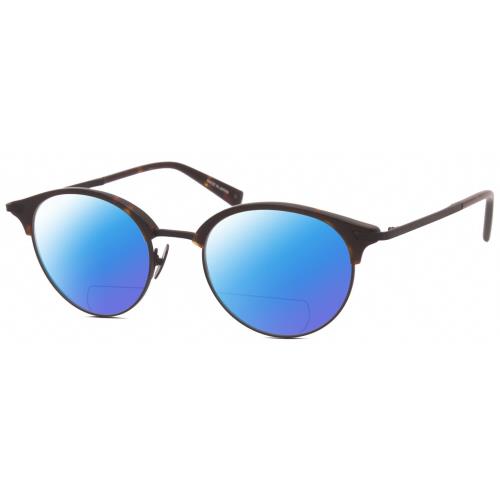 John Varvatos V407 Unisex Polarized Bifocal Sunglasses Brown Tortoise Black 50mm Blue Mirror