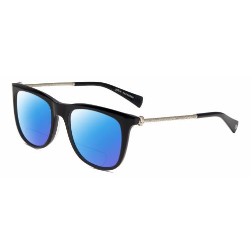 John Varvatos V544 Unisex Polarized Bifocal Sunglass in Black Silver Skull 54 mm Blue Mirror