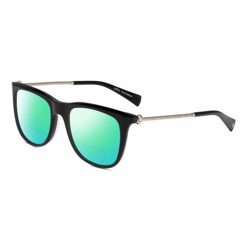 John Varvatos V544 Unisex Polarized Bifocal Sunglass in Black Silver Skull 54 mm Green Mirror