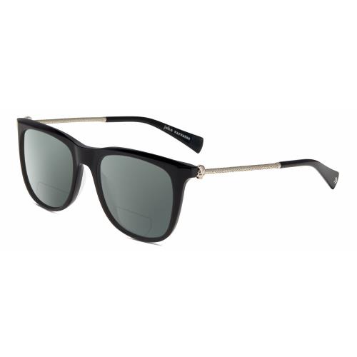 John Varvatos V544 Unisex Polarized Bifocal Sunglass in Black Silver Skull 54 mm Grey