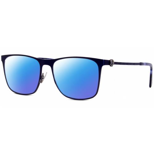 John Varvatos V182 Unisex Polarized Sunglass Navy Blue Gunmetal Skull 55mm 4 Opt Blue Mirror Polar