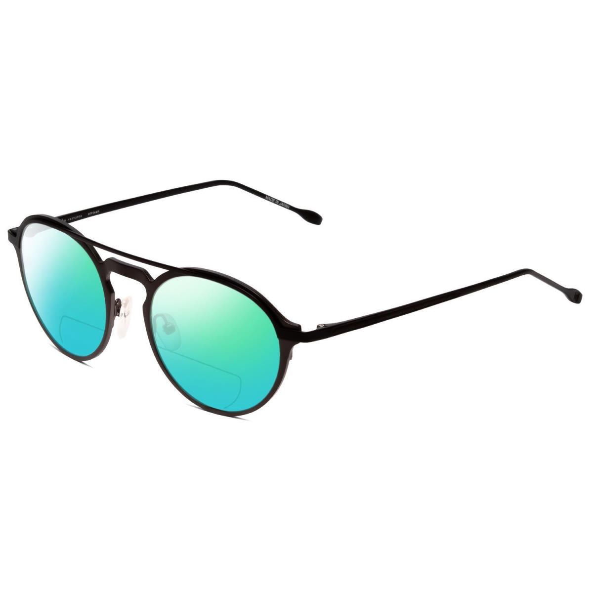 John Varvatos V160 Round Polarize Bi-focal Sunglasses Gunmetal Silver Black 50mm Green Mirror