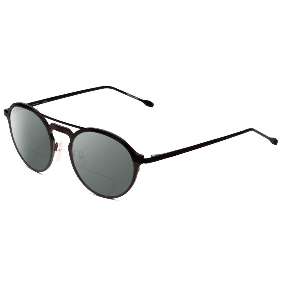 John Varvatos V160 Round Polarize Bi-focal Sunglasses Gunmetal Silver Black 50mm Grey