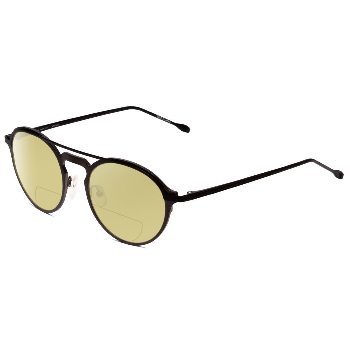 John Varvatos V160 Round Polarize Bi-focal Sunglasses Gunmetal Silver Black 50mm Yellow