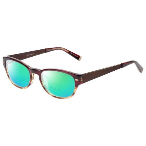 John Varvatos V355-REDWOOD Polarized Bi-focal Sunglass Brown Tortoise Marble 51 Green Mirror