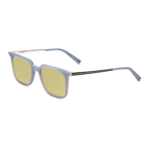 John Varvatos V521 Unisex Polarized Bi-focal Sunglasses Storm Crystal Blue 52 mm Yellow