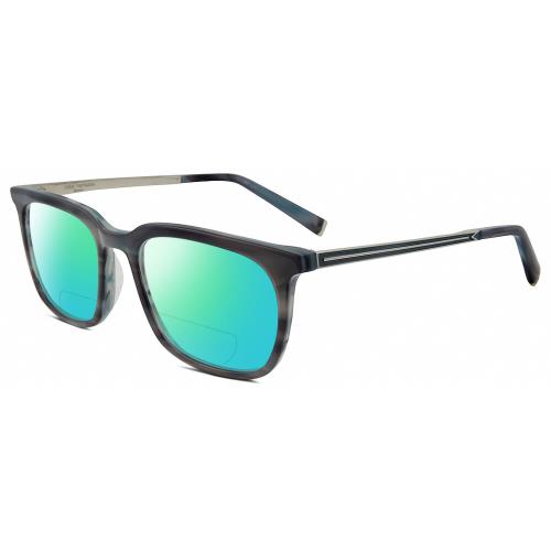 John Varvatos V411 Unisex Polarized Bifocal Sunglasses in Grey Blue Marble 51 mm Green Mirror