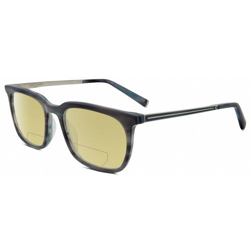 John Varvatos V411 Unisex Polarized Bifocal Sunglasses in Grey Blue Marble 51 mm Yellow