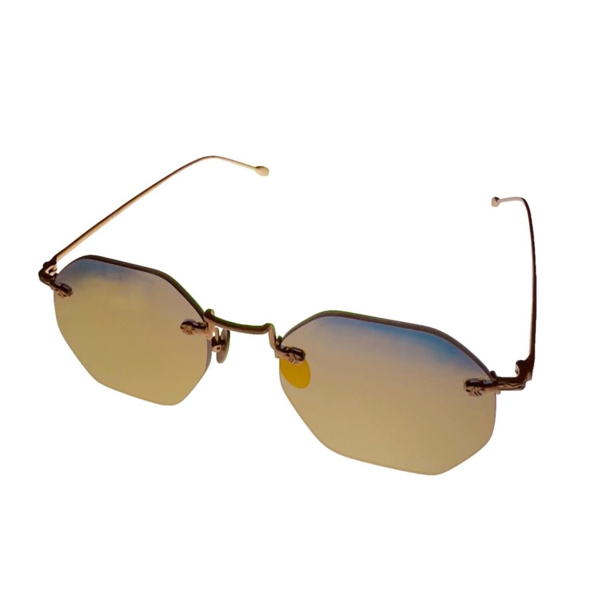 John Varvatos Mens Gold Rimless Hexagon Metal Sunglass V526 Flash Lens