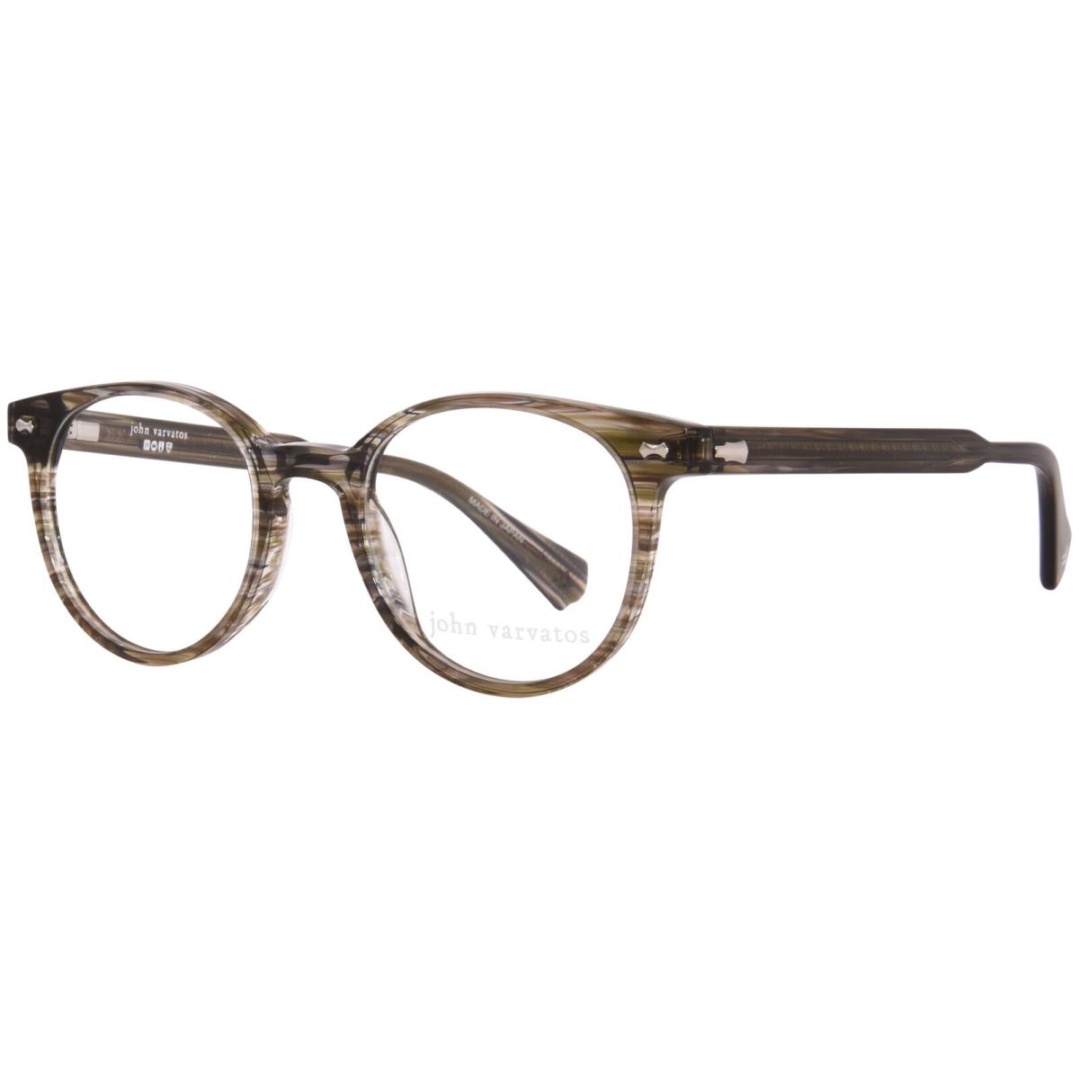 John Varvatos VJV434 Eyeglasses Men`s Olive Crystal Full Rim Oval Shape 48mm - Frame: Brown