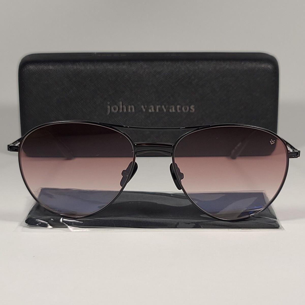 John Varvatos Men`s Pilot Sunglasses V533 Matte Black Frame Brown Gradient Lens