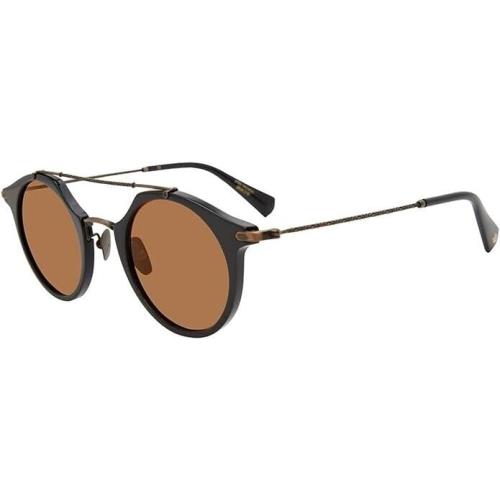 John Varvatos Sunglasses V560 Black 48mm Brown Tint Lenses Round - Made in Japan - Frame: Black, Lens: Brown