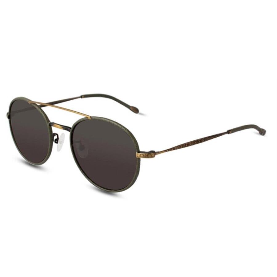 John Varvatos Sunglasses V799 52mm Olive Leather Antique Gold - Made in Japan - Frame: Olive, Lens: Grey, Manufacturer: Olive