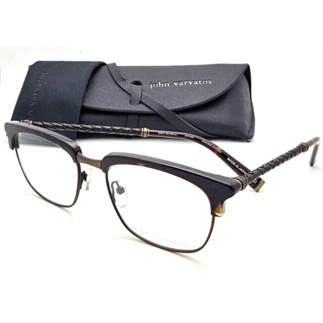 John Varvatos Clubmaster Eyeglasses V159 52-18 Tortoise Leather Frames