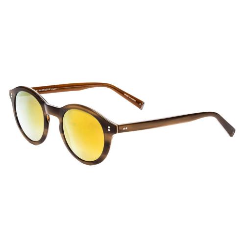 John Varvatos V519 Round Sunglasses in Olive Brown Horn Marble/gold Mirror 47 mm