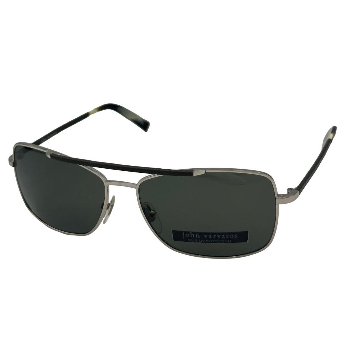 John Varvatos Mens Silver Metal Aviator Sunglass V112 Green Lens