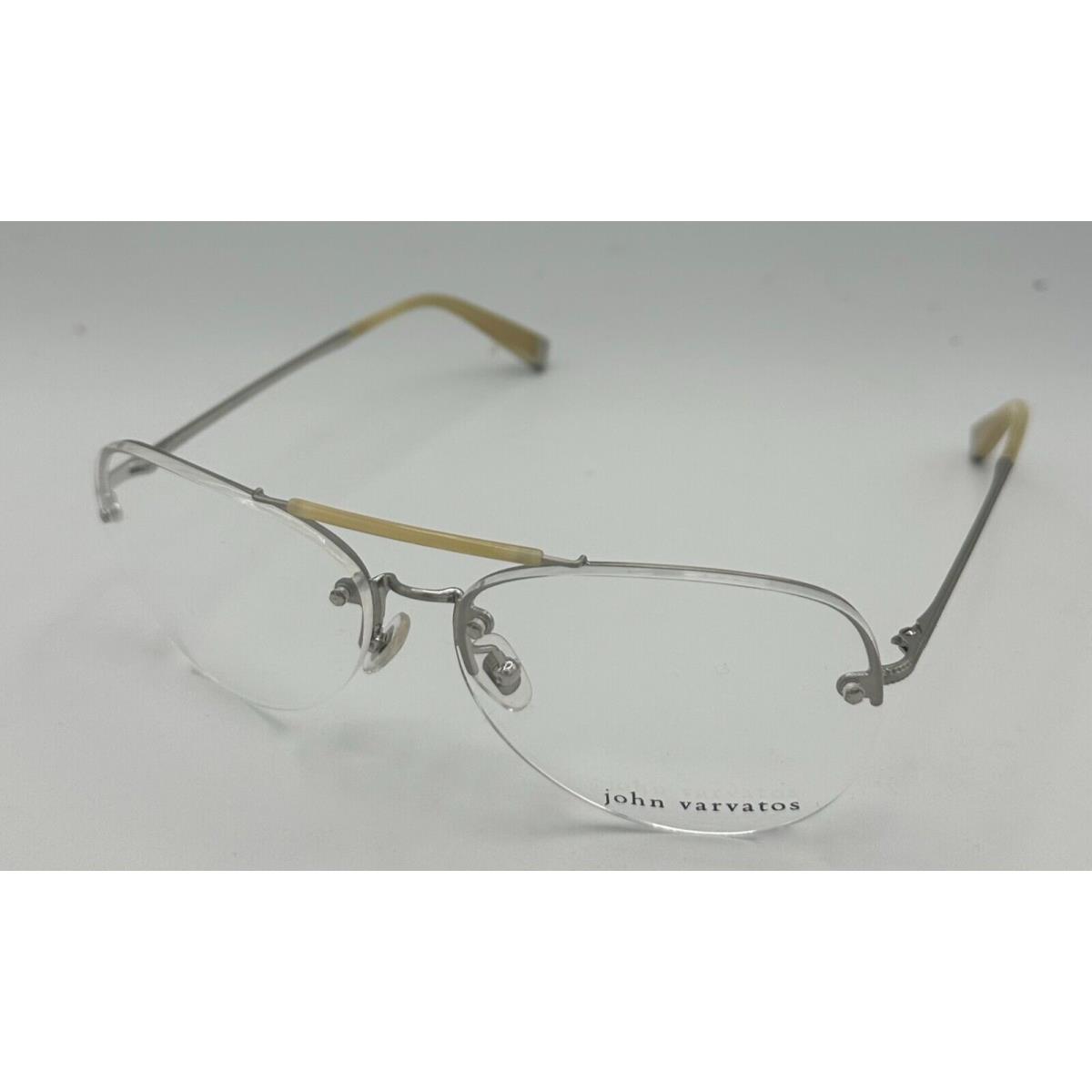 John Varvatos Mens Ophthalmic Eyeglass Cream Rimless Metal Aviator V103. 54mm