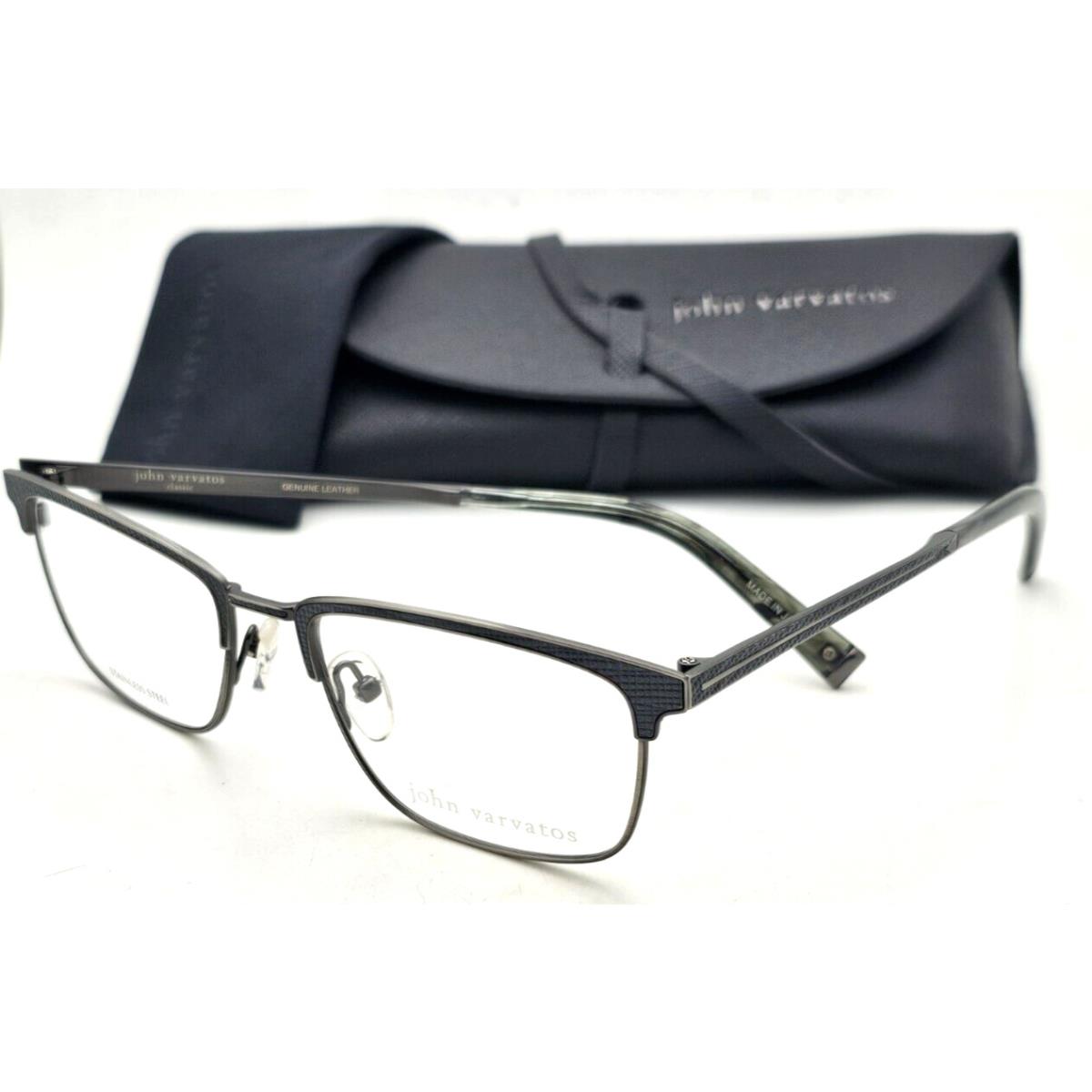 John Varvatos Rx-able Eyeglasses V157 53-17 Gunmetal and Leather Frames