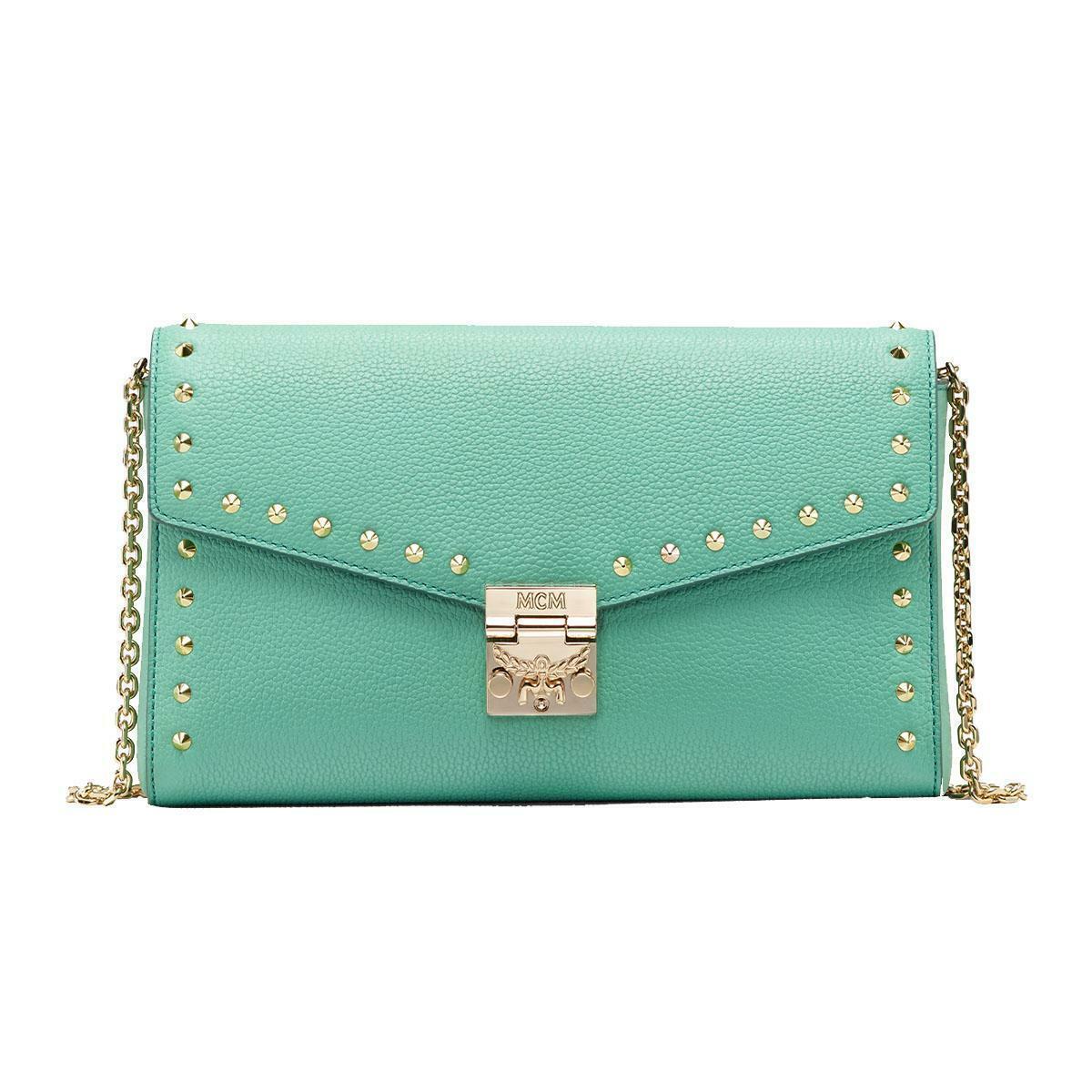 Mcm Millie Mint Green Leather Studded Medium Chain Bag MYZ9AME16G7001