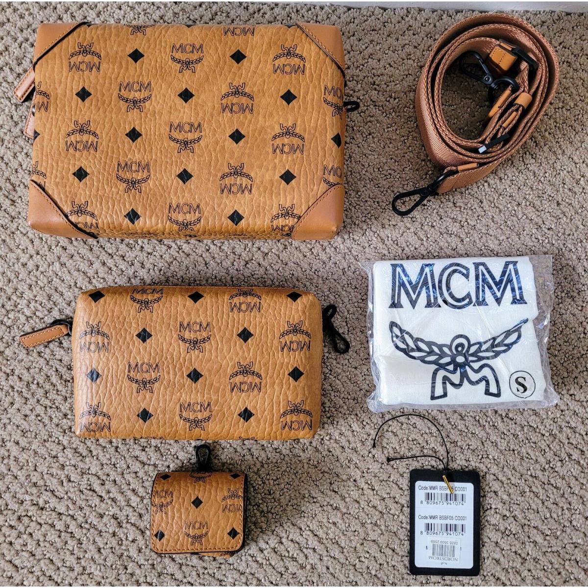 Mcm Soft Berlin Visetos 3-PIECE Leather Crossbody Bag Cognac