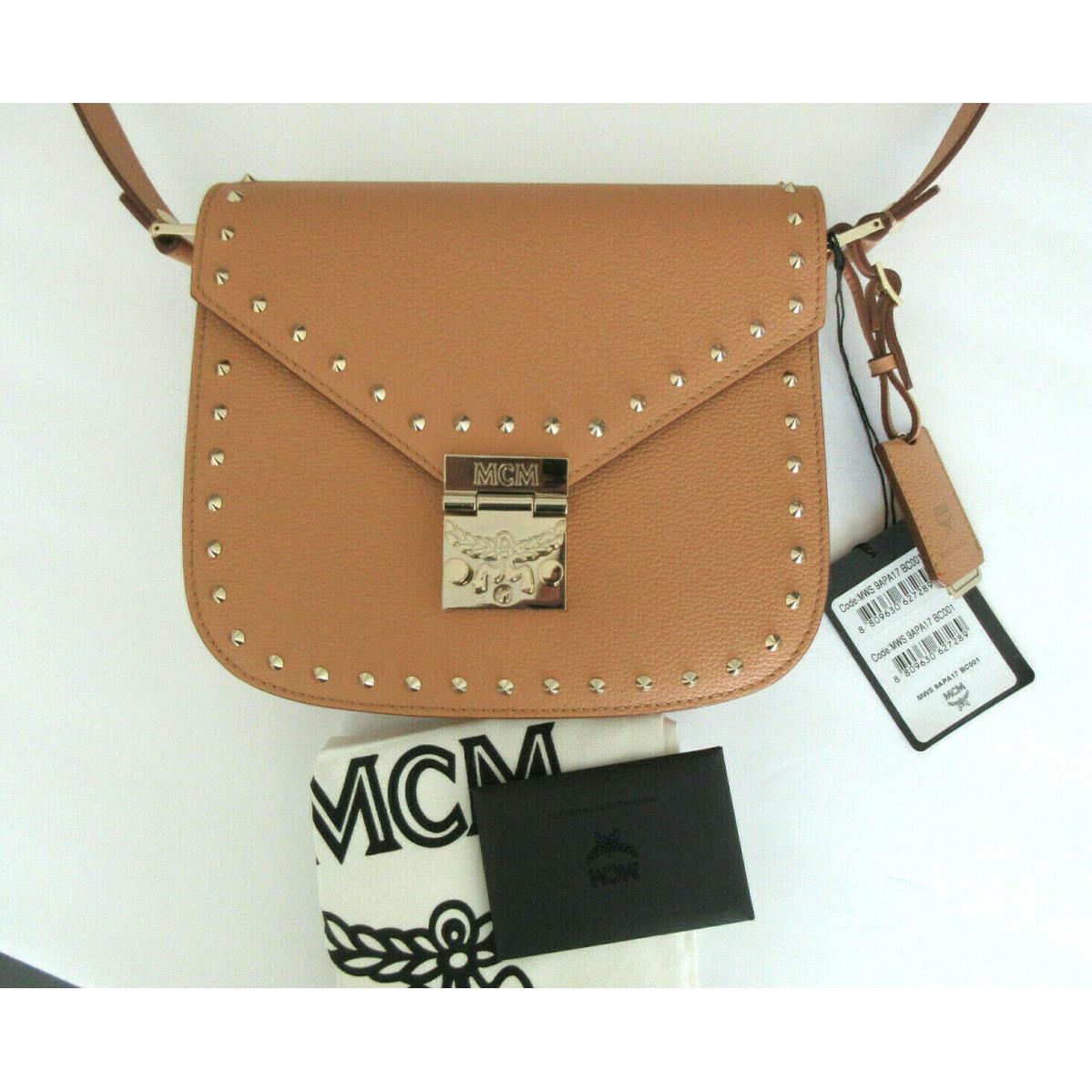 095 Mcm Patricia Beige Leather Studded Crossbody Shoulder Bag MWS9APA17BC001