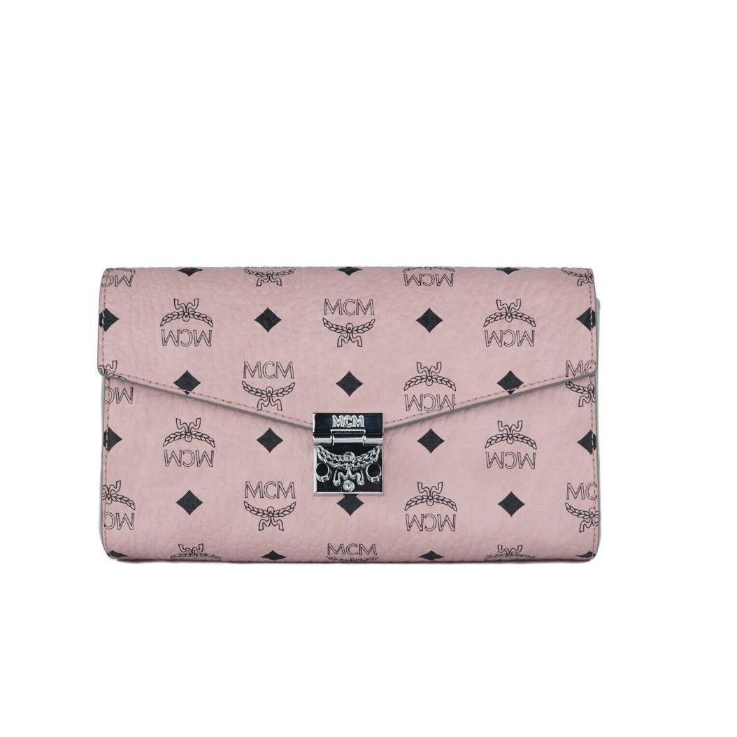 Mcm Women`s Med Soft Pink Signature Diamond Logo Leather Clutch Crossbody Bag