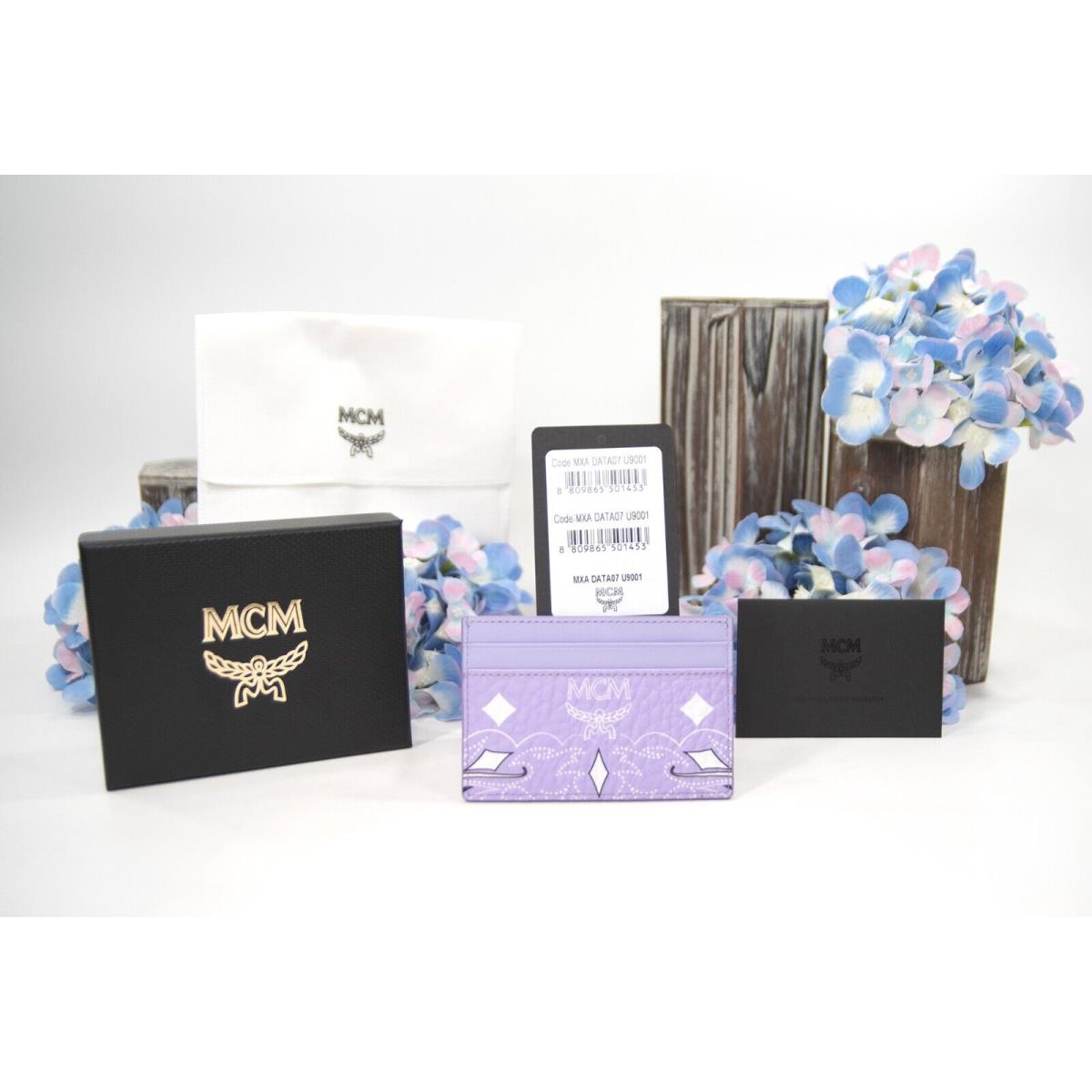 Mcm Purple Rose Bandana Stud Visetos Leather Card Case Holder