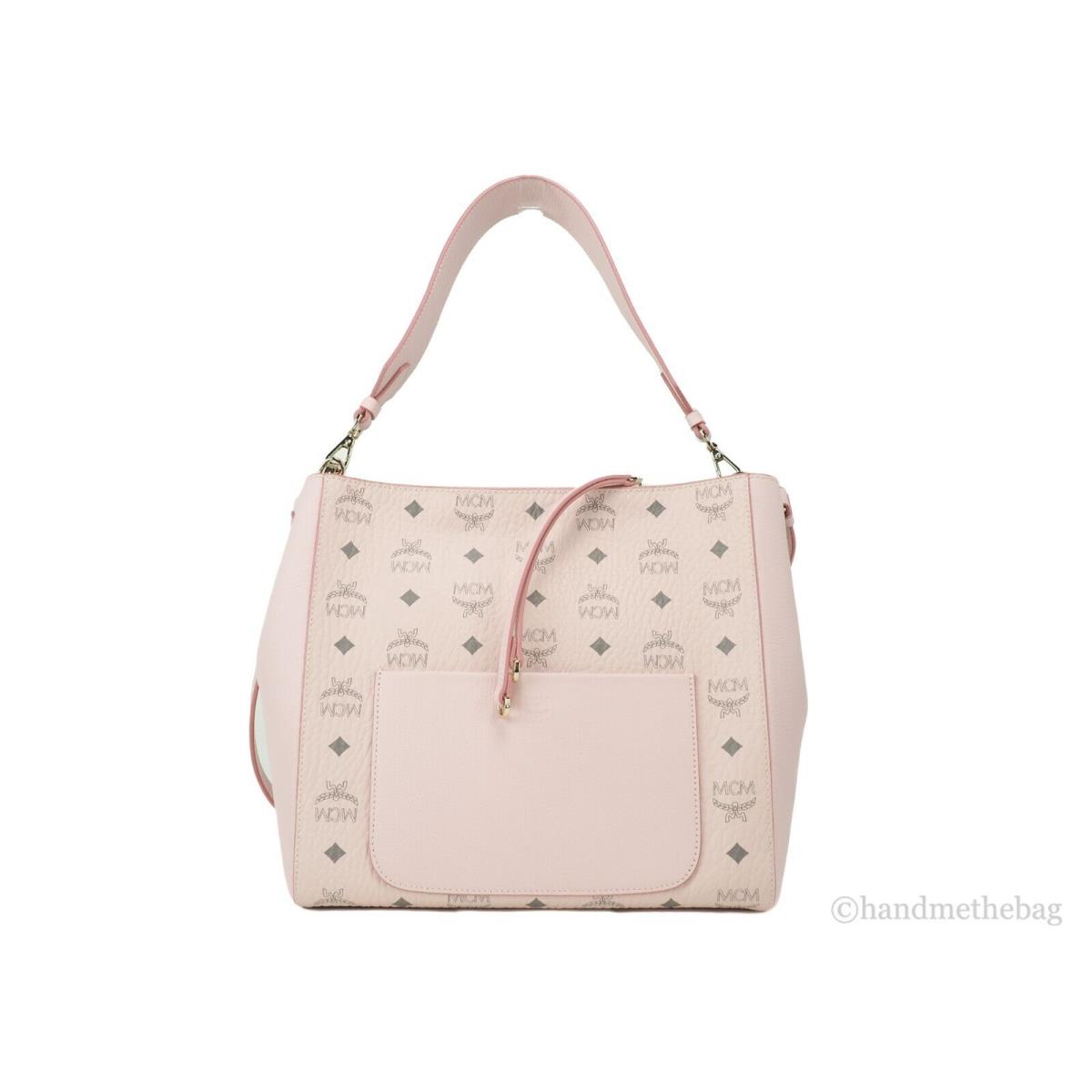 Mcm Aren Medium Visetos Powder Pink Leather Hobo Shoulder Crossbody Handbag