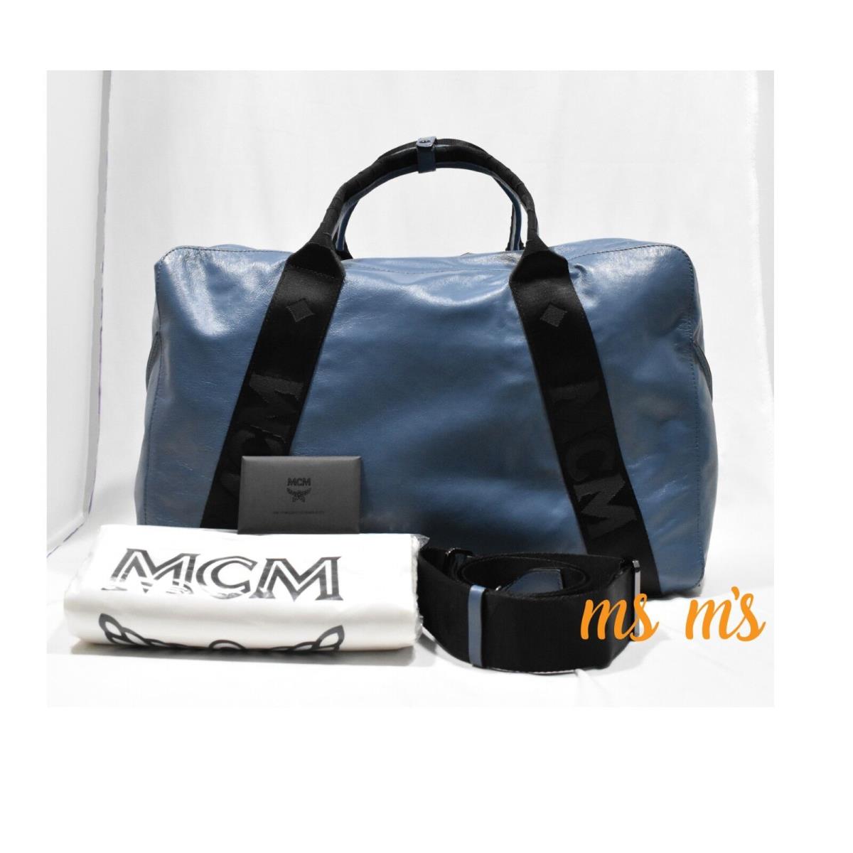 Mcm Stadt Large Blue Lambskin Leather Duffel Tote Bag Unisex