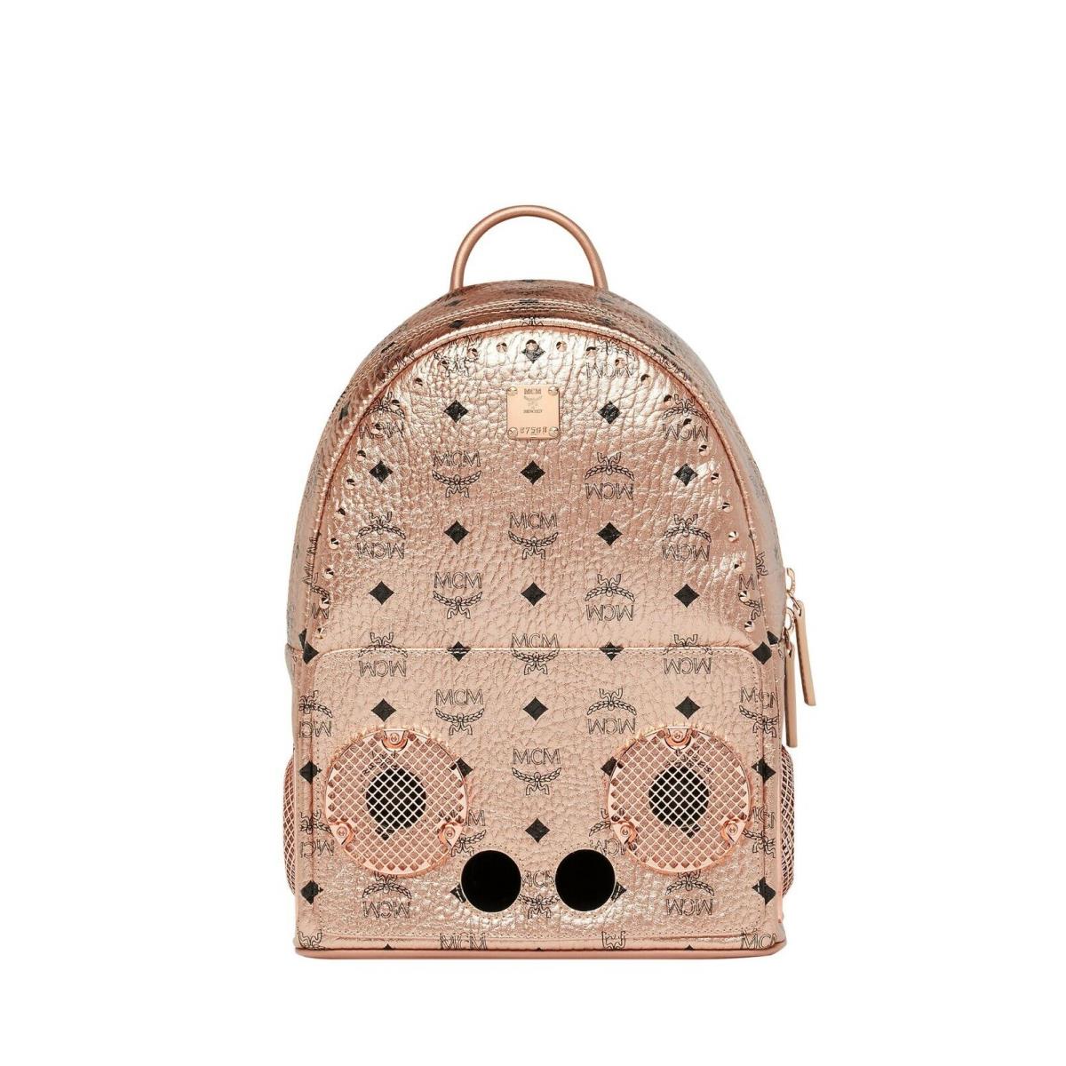 Mcm Wizpak Champagne Gold Visetos Studded Speaker Backpack MMK8AOC84TC001