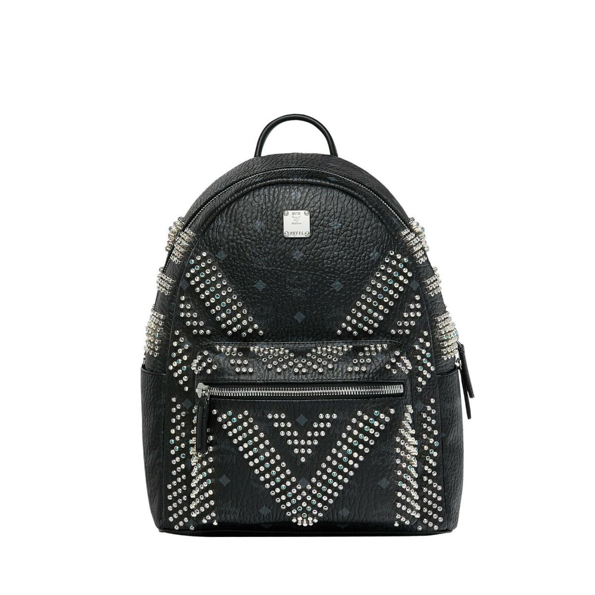 Mcm Black Stark Backpack in Graded M Crystal Studs Visetos MMK9SVE20BK001