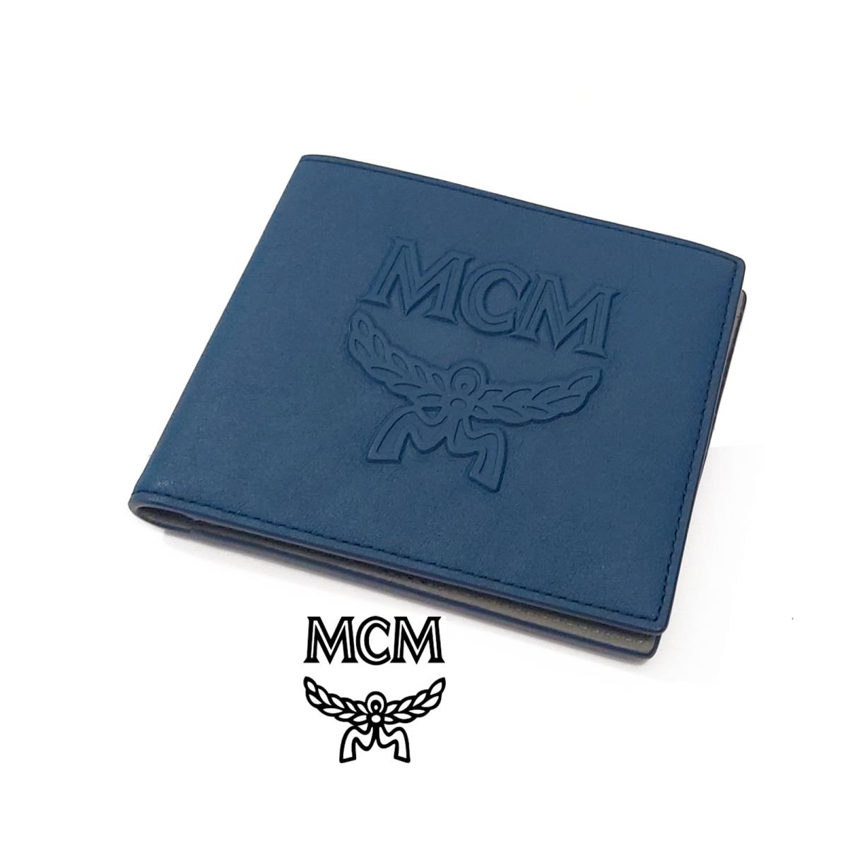 Mcm Blue Leather Coburg Injection Embossed Bi-fold Wallet Mxs 9ACE22 VS001