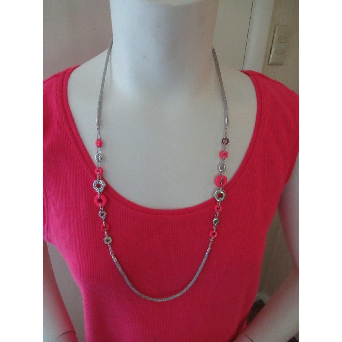 Marc by Marc Jacobs Silver Tone and Knockout Pink Chain Necklace