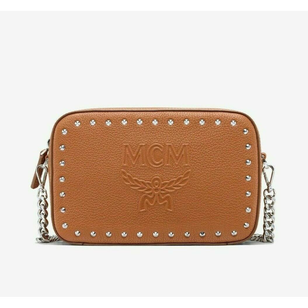 Mcm Rockstud Small Beige Studded Visetos Logo Camera Bag Crossbody Purse