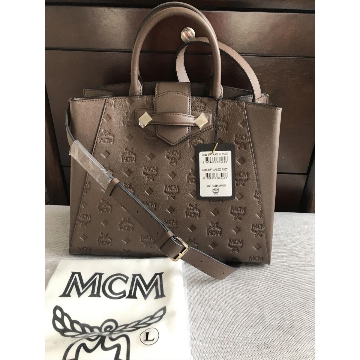 Mcm Essential Monogram Leather Satchel Chestnut