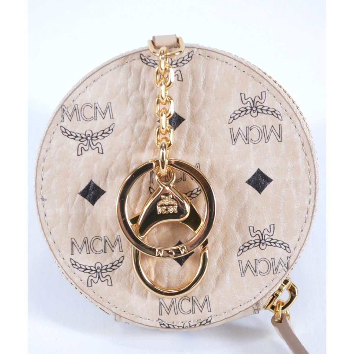 Mcm Beige Visetos Canvas Round Coin Purse Wallet and Key Cha