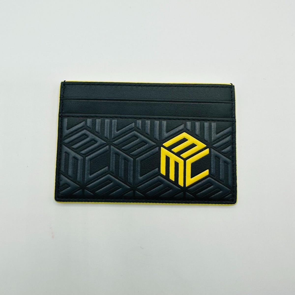 Mcm Black Card Case in Cubic Monogram Yellow Emblem Logo MXACSCK01BK001