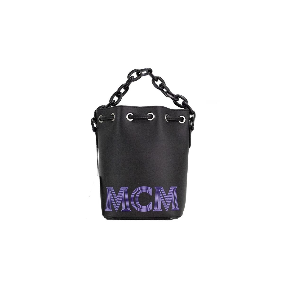 Mcm Women`s Mini Black Purple Smooth Leather Chain Shoulder Drawstring Handbag